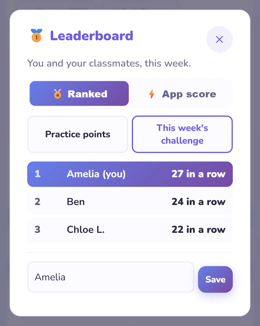 The Leaderboard on the This week's challenge tab.