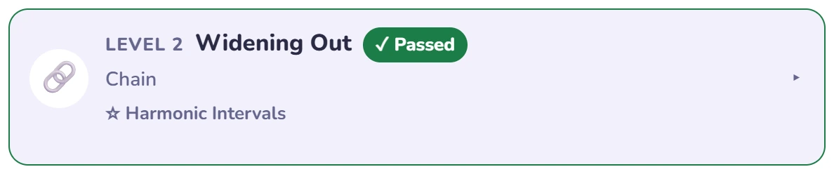 Level 2 Widening Out: Chain, with Harmonic Intervals bonus, shown passed